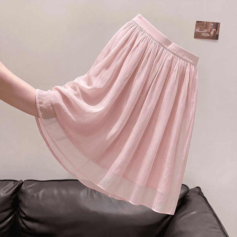 실사 빅 사이즈 여성 의류 부드러운 핑크색 Tulle 반신 스커트 여성 슬림해 보이는 루즈핏 우산 치마 표지 넓적 다리 다용도 한 마디 중간 스커트 상세 이미지 5