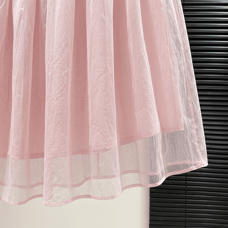 실사 빅 사이즈 여성 의류 부드러운 핑크색 Tulle 반신 스커트 여성 슬림해 보이는 루즈핏 우산 치마 표지 넓적 다리 다용도 한 마디 중간 스커트 상세 이미지 10