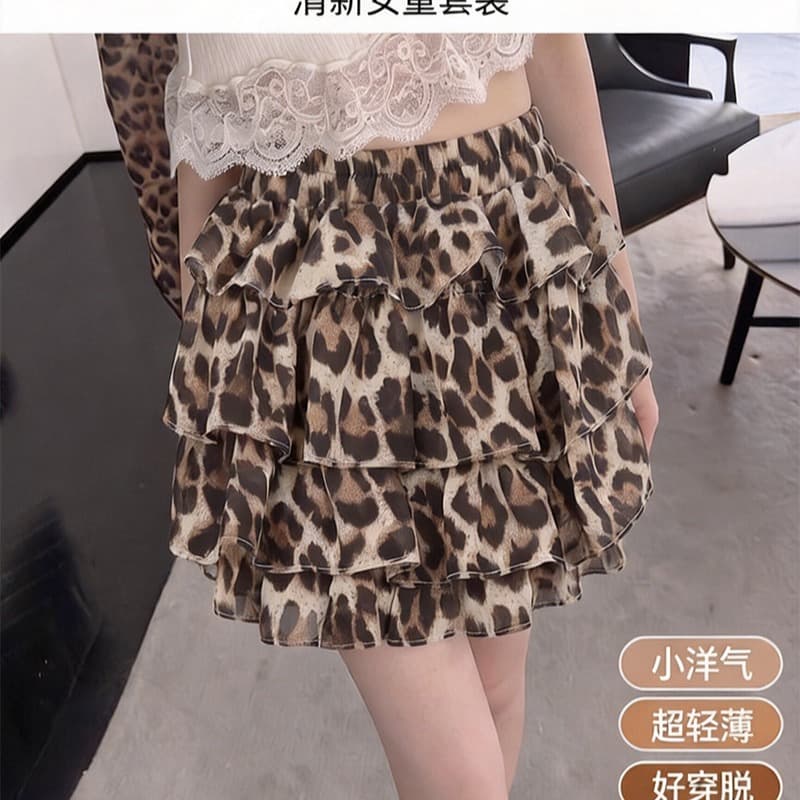 실사 레오파드 무늬 반신 스커트 여성 봄 새로운 여성 의류 퍼프 스커트 케이크 드레스 미니 스커트 하이웨이스트 A라인 스커트 반 스커트 이미지 5