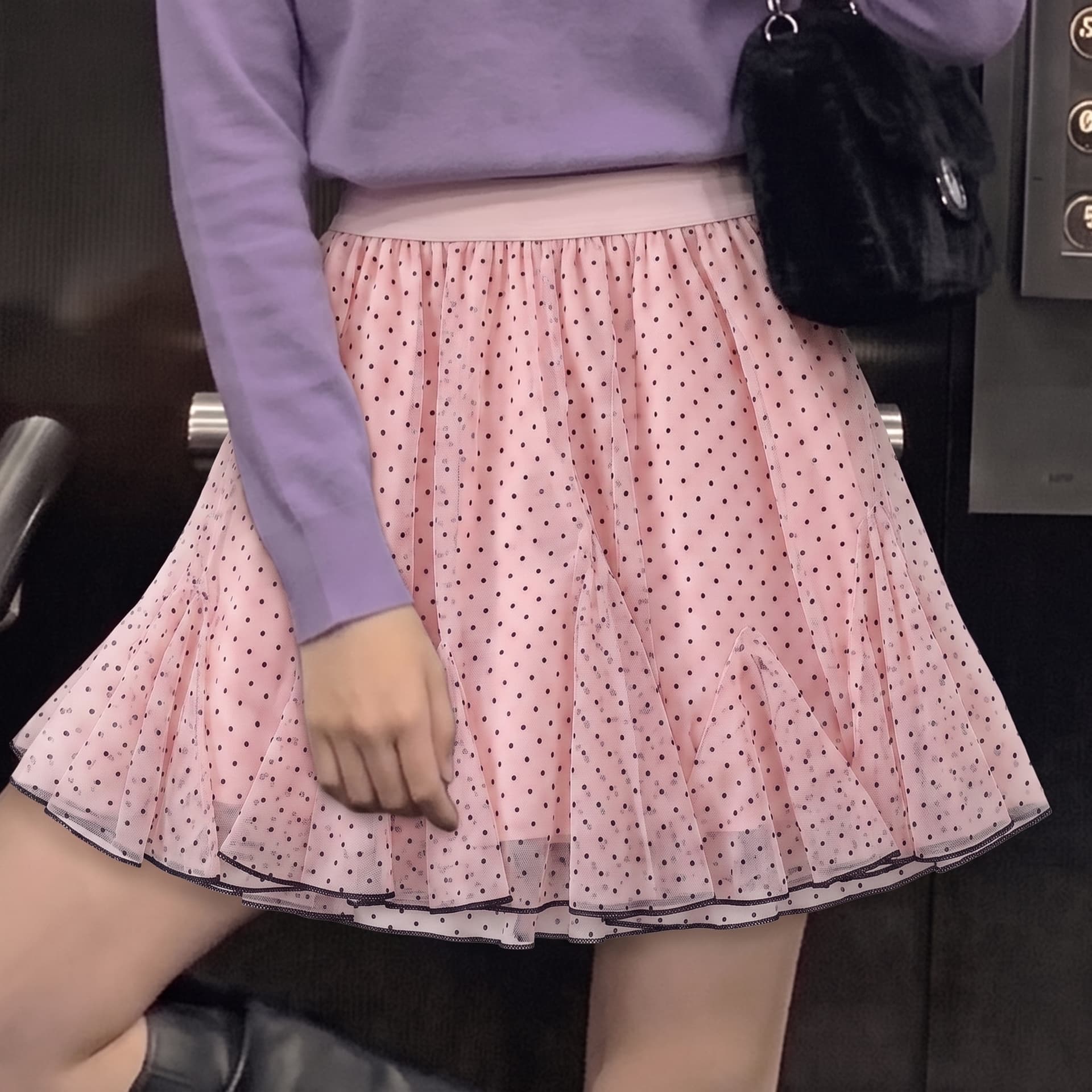 실사 달콤함 핑크색 프릴 도트 무늬 반신 스커트 여성 여름 하이웨이스트 퍼프 케이크 미니 스커트