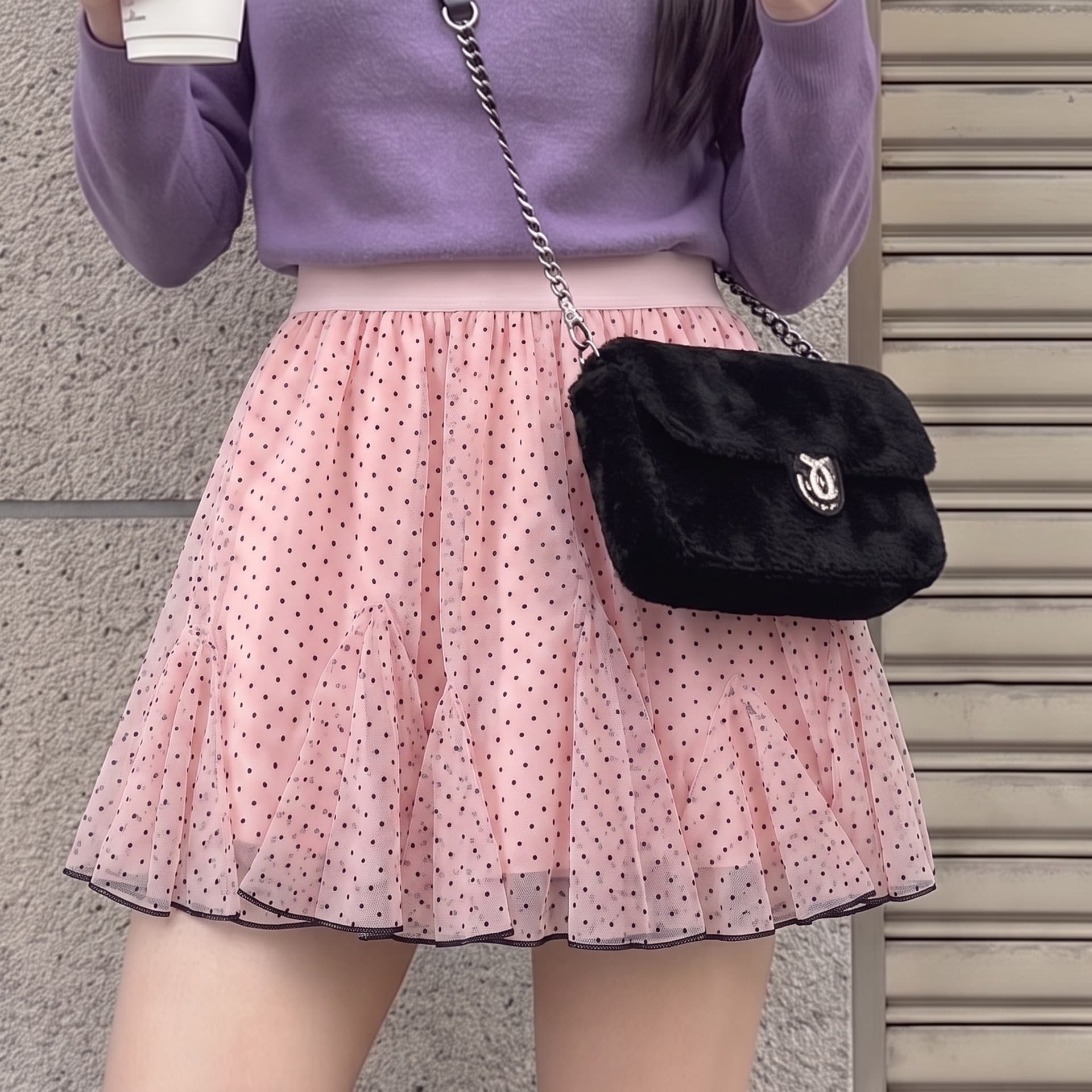 실사 달콤함 핑크색 프릴 도트 무늬 반신 스커트 여성 여름 하이웨이스트 퍼프 케이크 미니 스커트 이미지 4