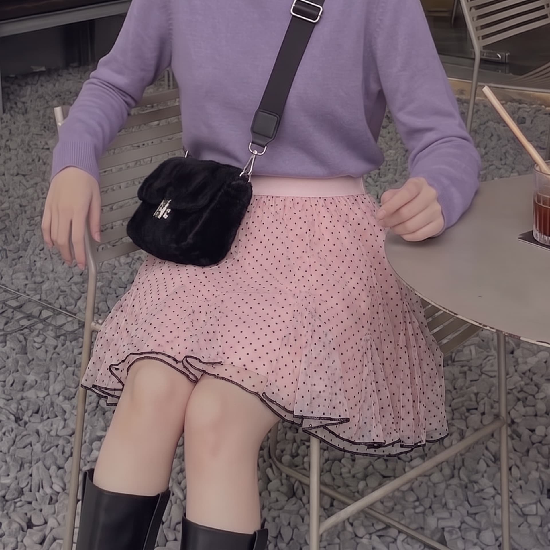 실사 달콤함 핑크색 프릴 도트 무늬 반신 스커트 여성 여름 하이웨이스트 퍼프 케이크 미니 스커트 상세 이미지 5
