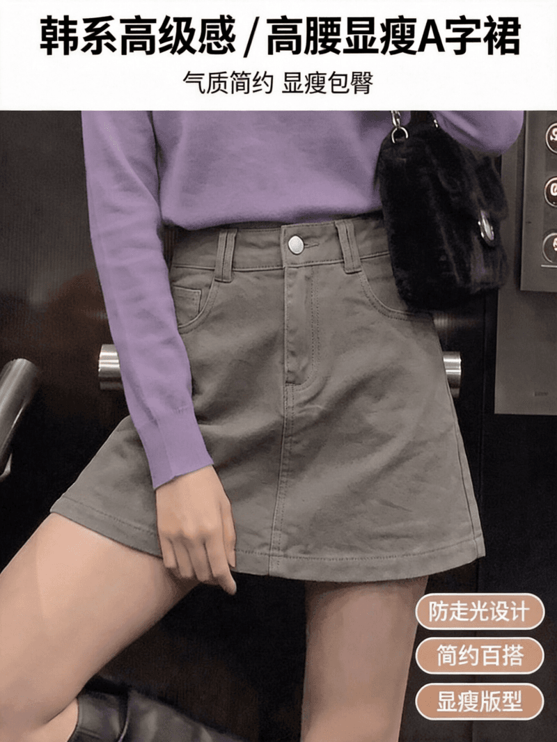 실사 핫걸 카키 색 정장 치마바지 지방 mm 반신 스커트 여성 신축성 노출 방지 한 마디 미니 스커트 상세 이미지 3