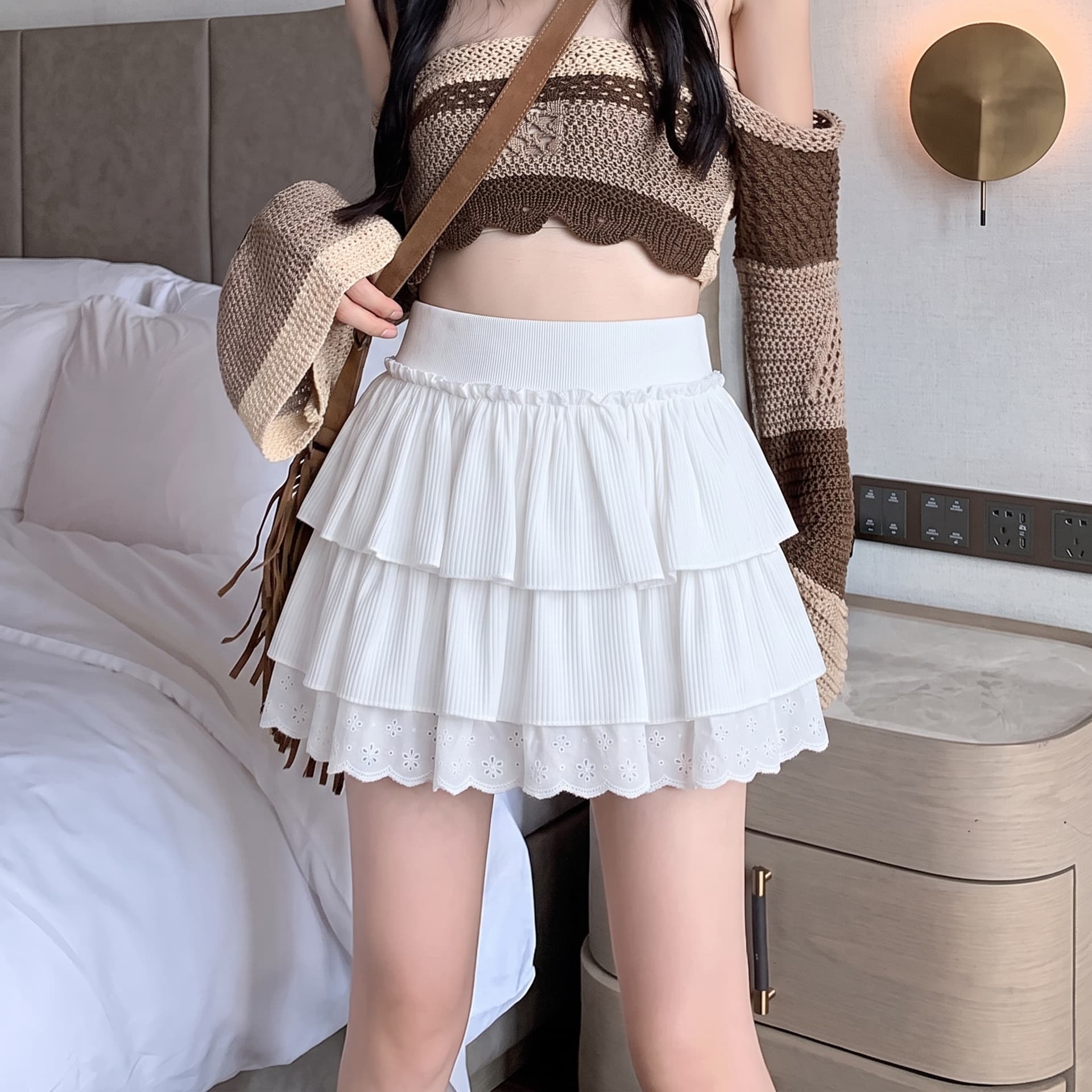 실사 지방 mm 슈퍼 잘 생긴 프릴 케이크 반신 스커트 여성 화이트 한 마디 퍼프 치마바지 노출 방지 미니 스커트