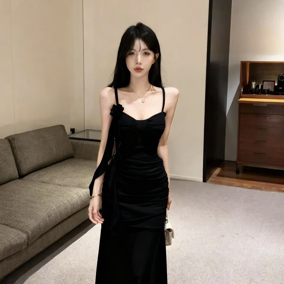 실사 섹시함 낮은 가슴 홀로우 아웃 슬립 롱 코트 망사 드레스 복장 이미지 4