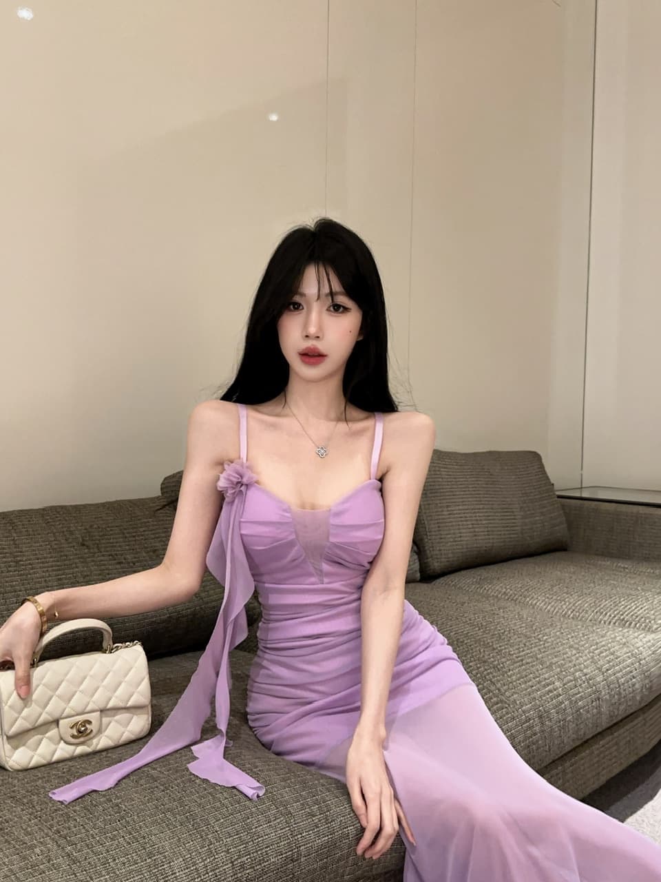 실사 섹시함 낮은 가슴 홀로우 아웃 슬립 롱 코트 망사 드레스 복장 상세 이미지 32