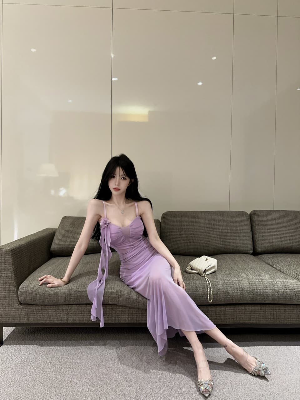 실사 섹시함 낮은 가슴 홀로우 아웃 슬립 롱 코트 망사 드레스 복장 상세 이미지 35