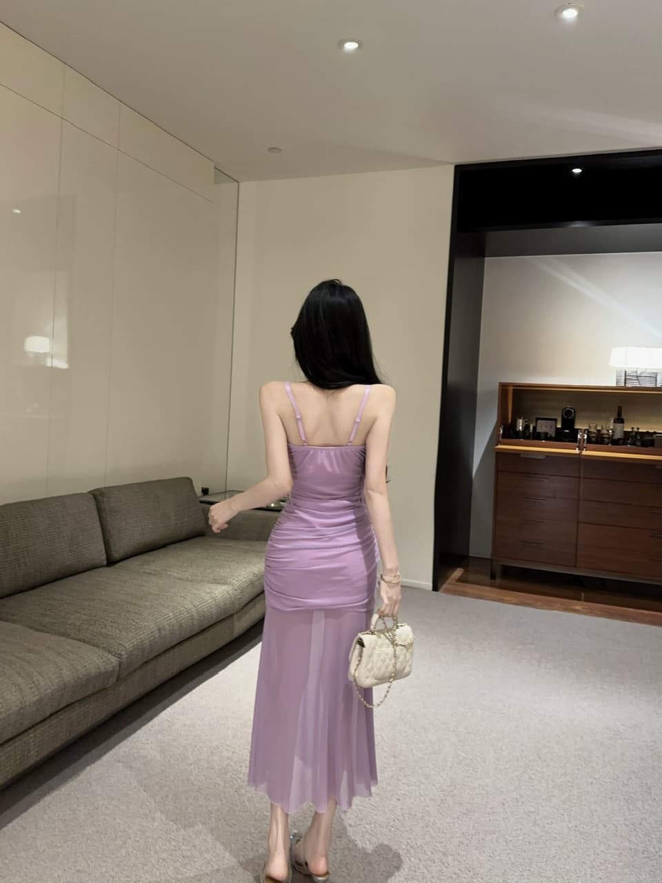 실사 섹시함 낮은 가슴 홀로우 아웃 슬립 롱 코트 망사 드레스 복장 상세 이미지 40