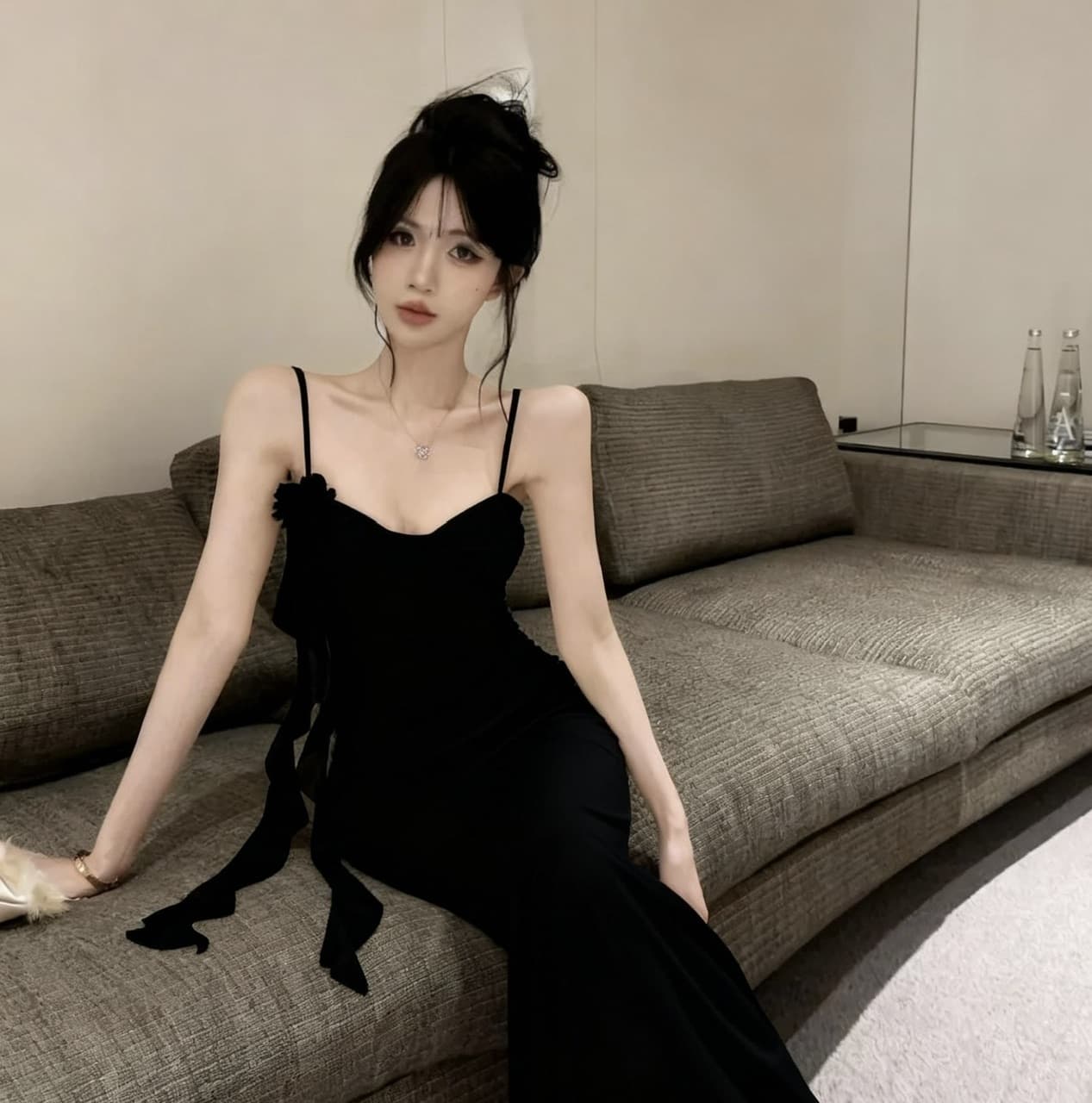 실사 섹시함 낮은 가슴 홀로우 아웃 슬립 롱 코트 망사 드레스 복장 상세 이미지 50