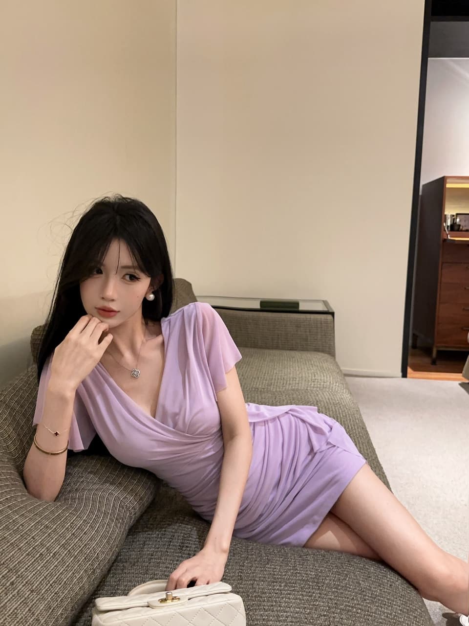 실사 망사 Feifei 소매 타이트 스커트 타이트 술 패치워크 드레스 복장 상세 이미지 14