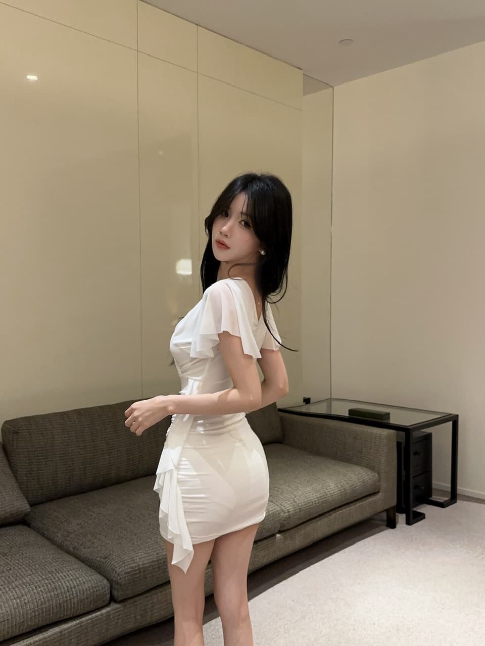 실사 망사 Feifei 소매 타이트 스커트 타이트 술 패치워크 드레스 복장 상세 이미지 15