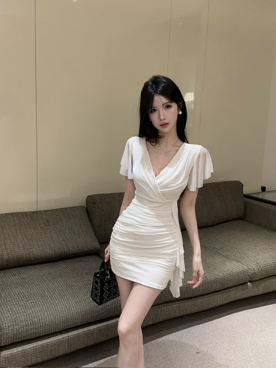 실사 망사 Feifei 소매 타이트 스커트 타이트 술 패치워크 드레스 복장 상세 이미지 18