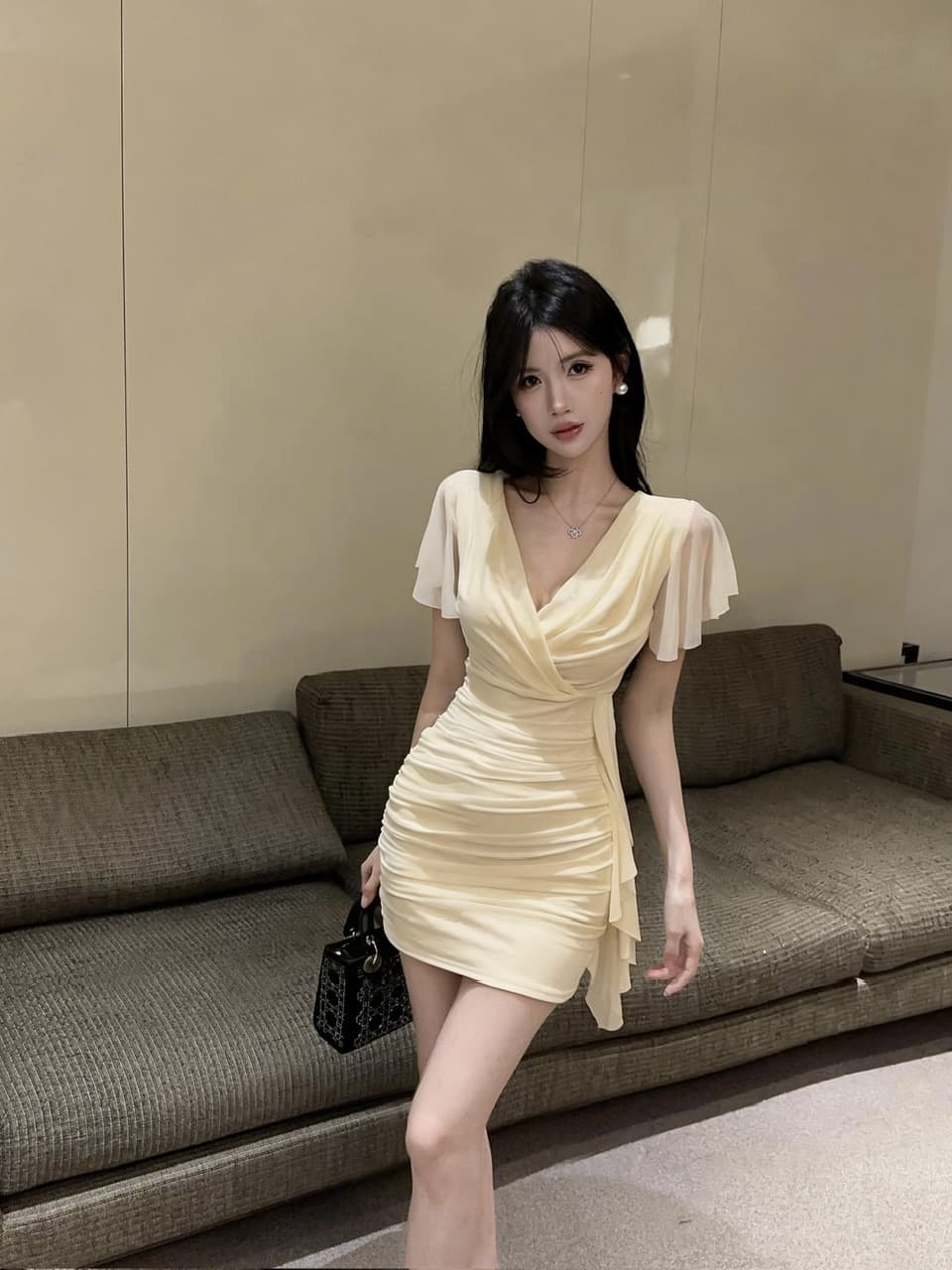 실사 망사 Feifei 소매 타이트 스커트 타이트 술 패치워크 드레스 복장 상세 이미지 32