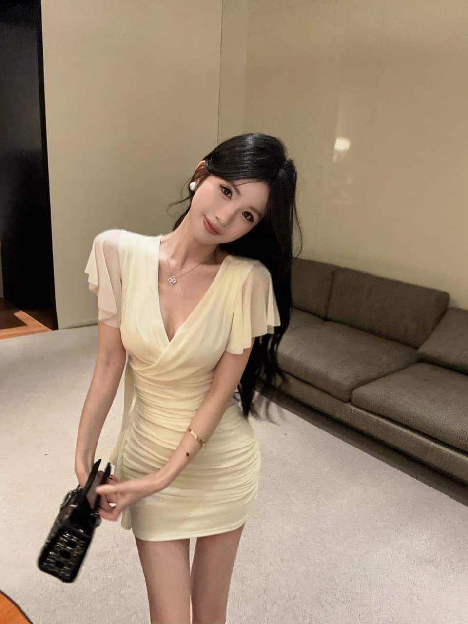 실사 망사 Feifei 소매 타이트 스커트 타이트 술 패치워크 드레스 복장 상세 이미지 33