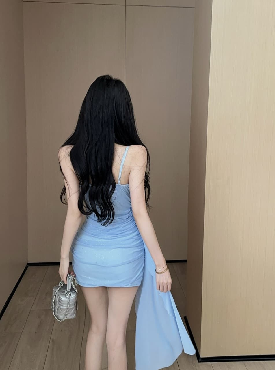 실사 섹시함 낮은 가슴 술 패치워크 망사 슬립 드레스 상세 이미지 2