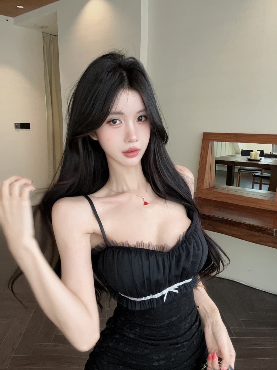 실사 섹시함 레이스 쇼트 스타일 슬립 드레스 복장 상세 이미지 6