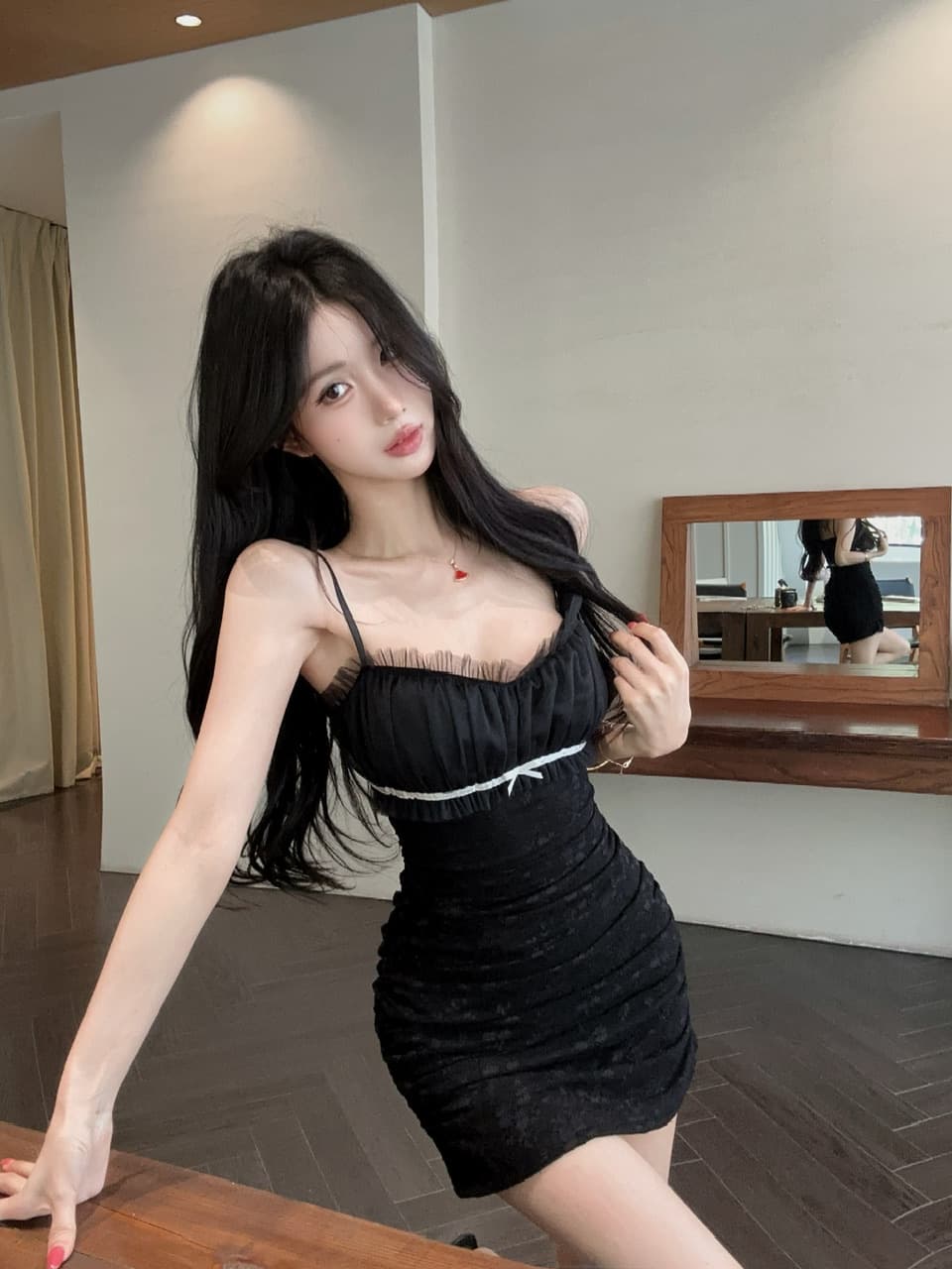 실사 섹시함 레이스 쇼트 스타일 슬립 드레스 복장 상세 이미지 12