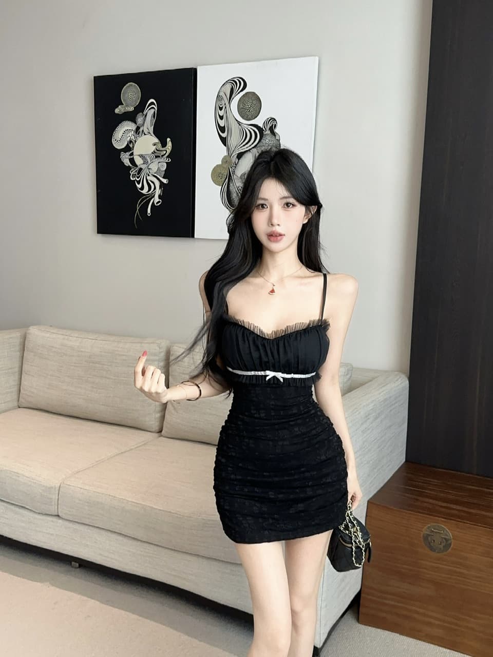 실사 섹시함 레이스 쇼트 스타일 슬립 드레스 복장 상세 이미지 13