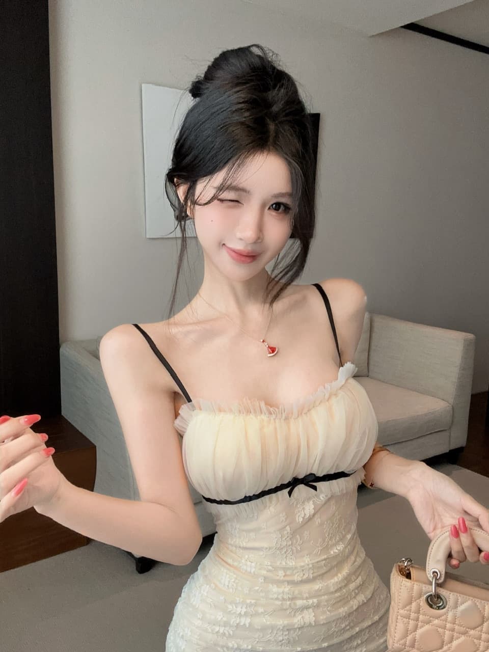 실사 섹시함 레이스 쇼트 스타일 슬립 드레스 복장 상세 이미지 24
