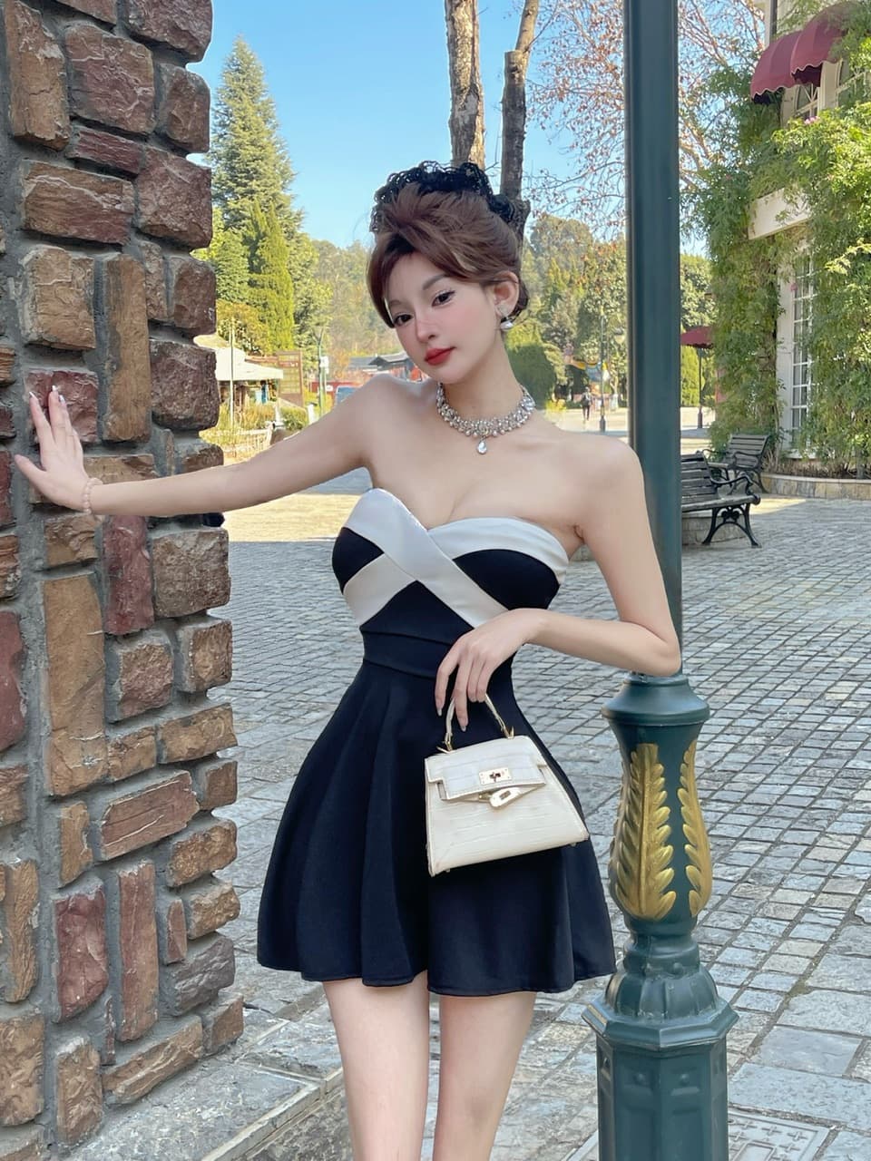 실사 섹시함 낮은 가슴 십자가 튜브탑 큰 진자 드레스 상세 이미지 19