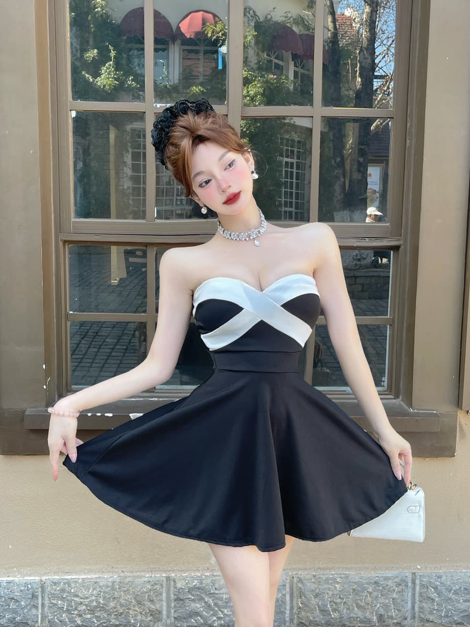 실사 섹시함 낮은 가슴 십자가 튜브탑 큰 진자 드레스 상세 이미지 20