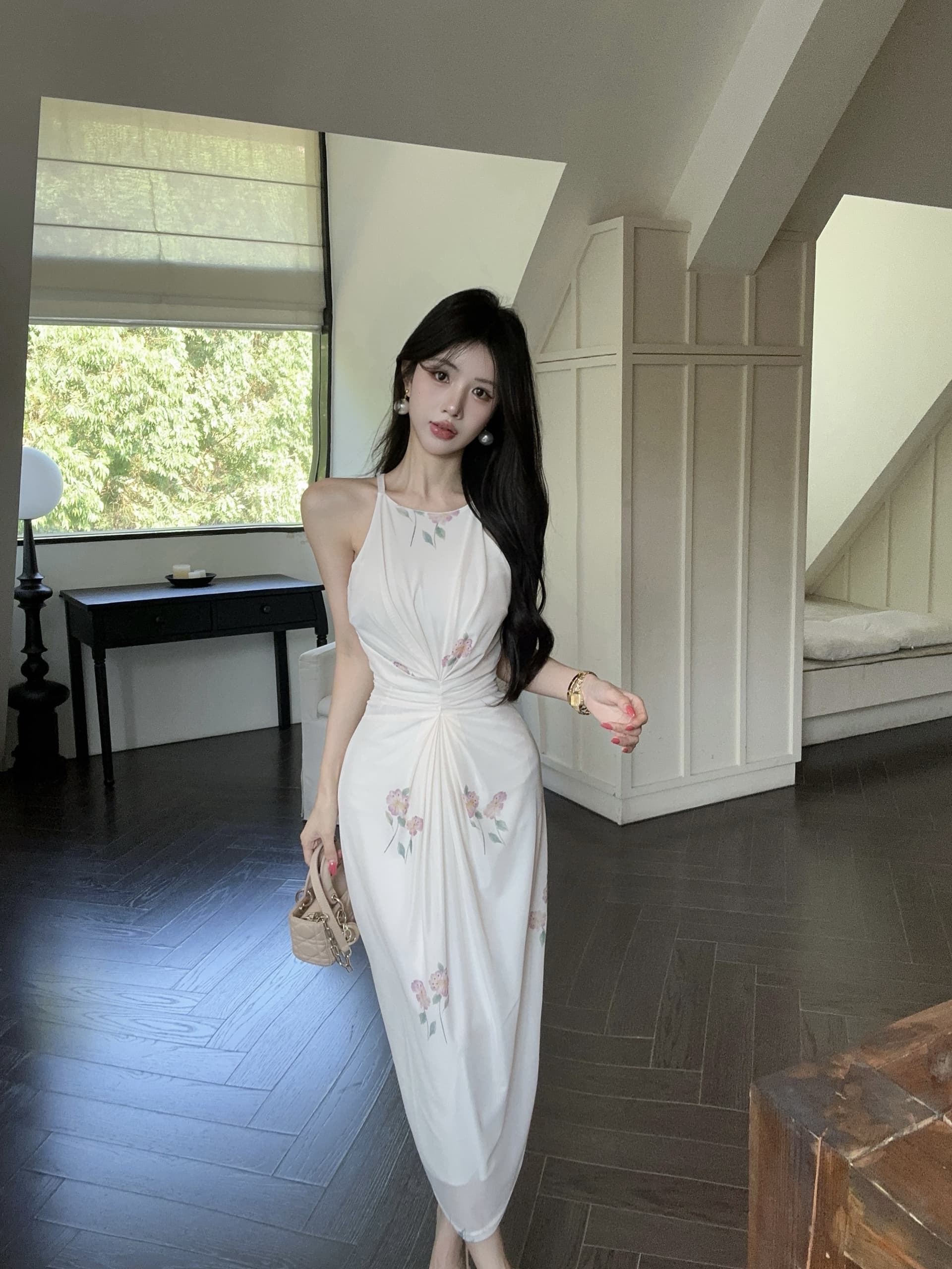 실사 섹시함 망사 프린트 롱 코트 드레스 복장 상세 이미지 9