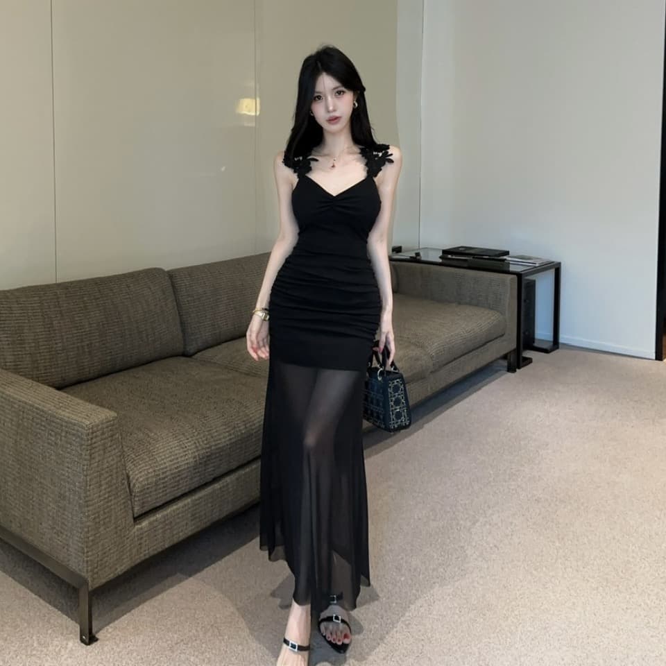 실사 섹시함 망사 롱 코트 드레스 이미지 2