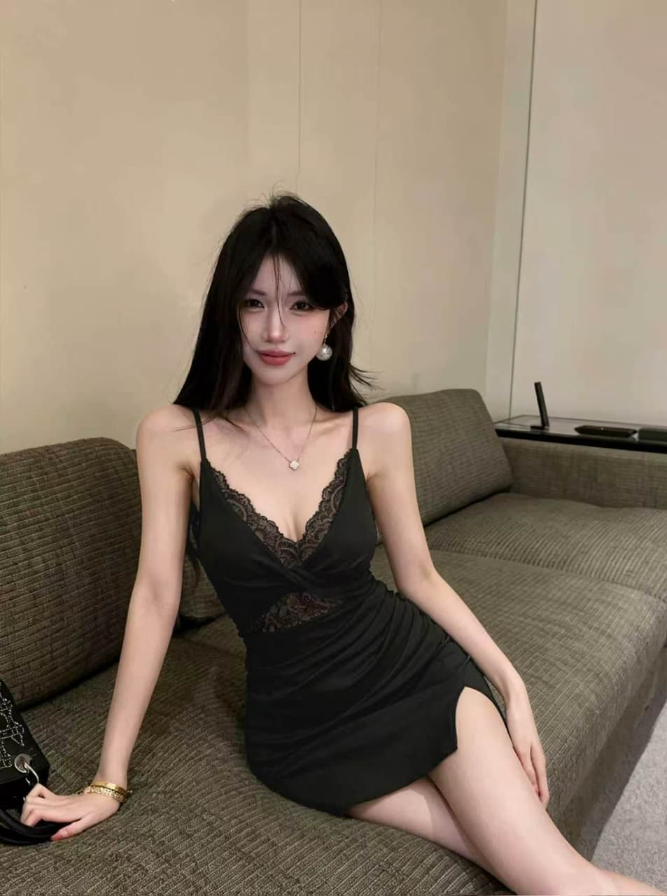 실사 섹시함 레이스 조각 쇼트 스타일 타이트 스커트 드레스 복장 슬립 상세 이미지 15