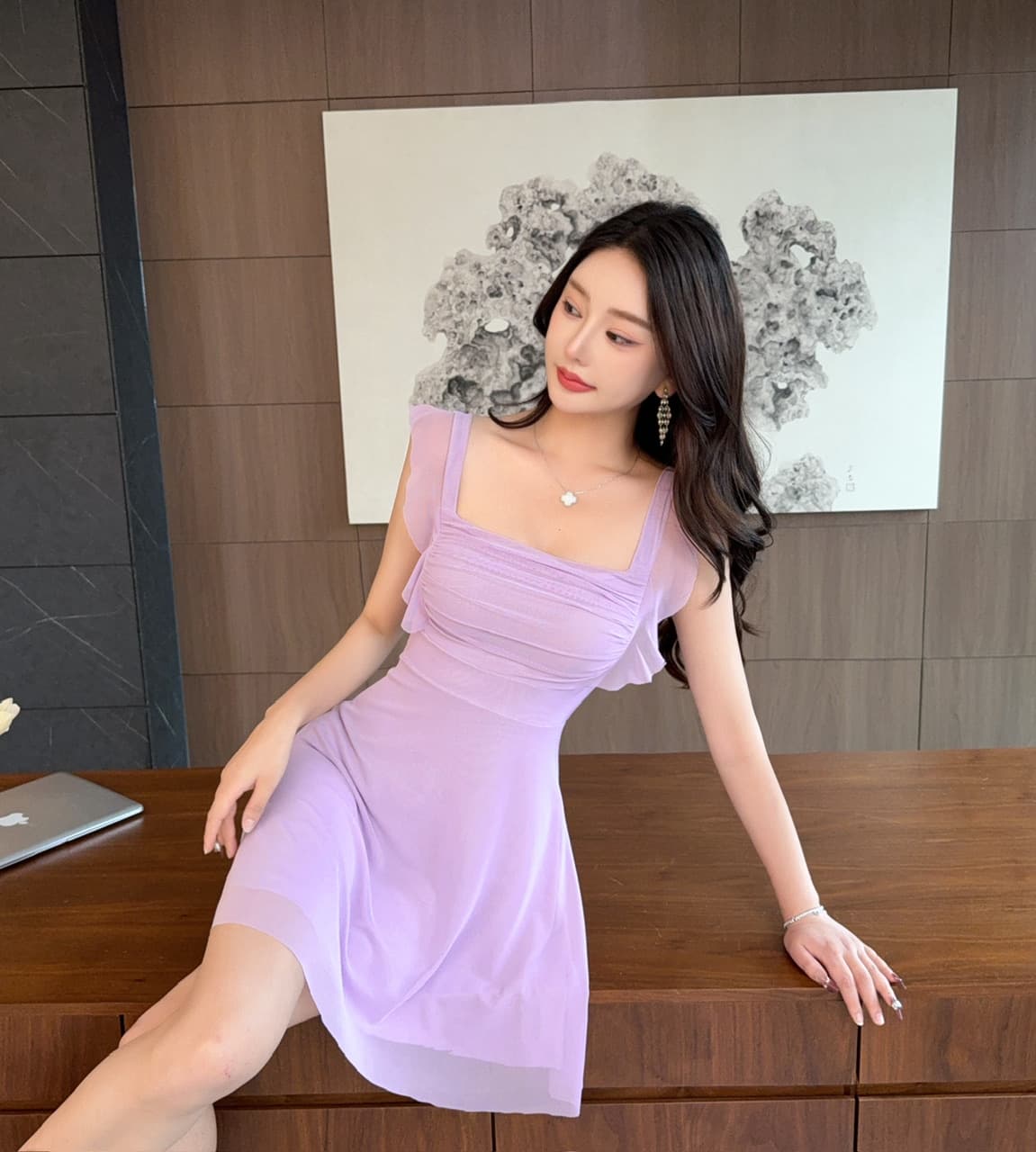 실사 섹시함 낮은 가슴 망사 프릴 큰 진자 드레스 상세 이미지 23