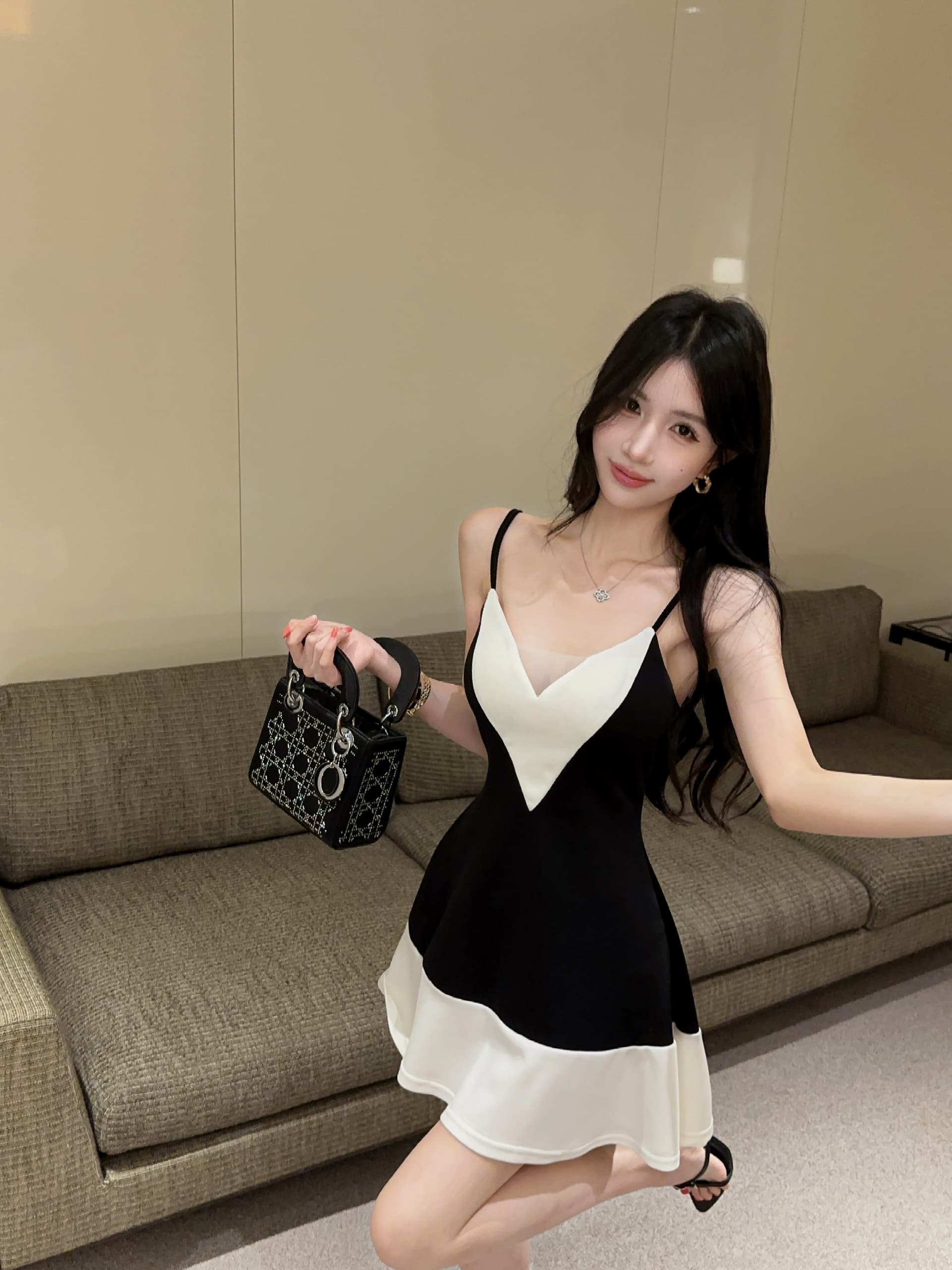 실사 배색 허리 수축 학원 스타일 A라인 스커트 상세 이미지 4