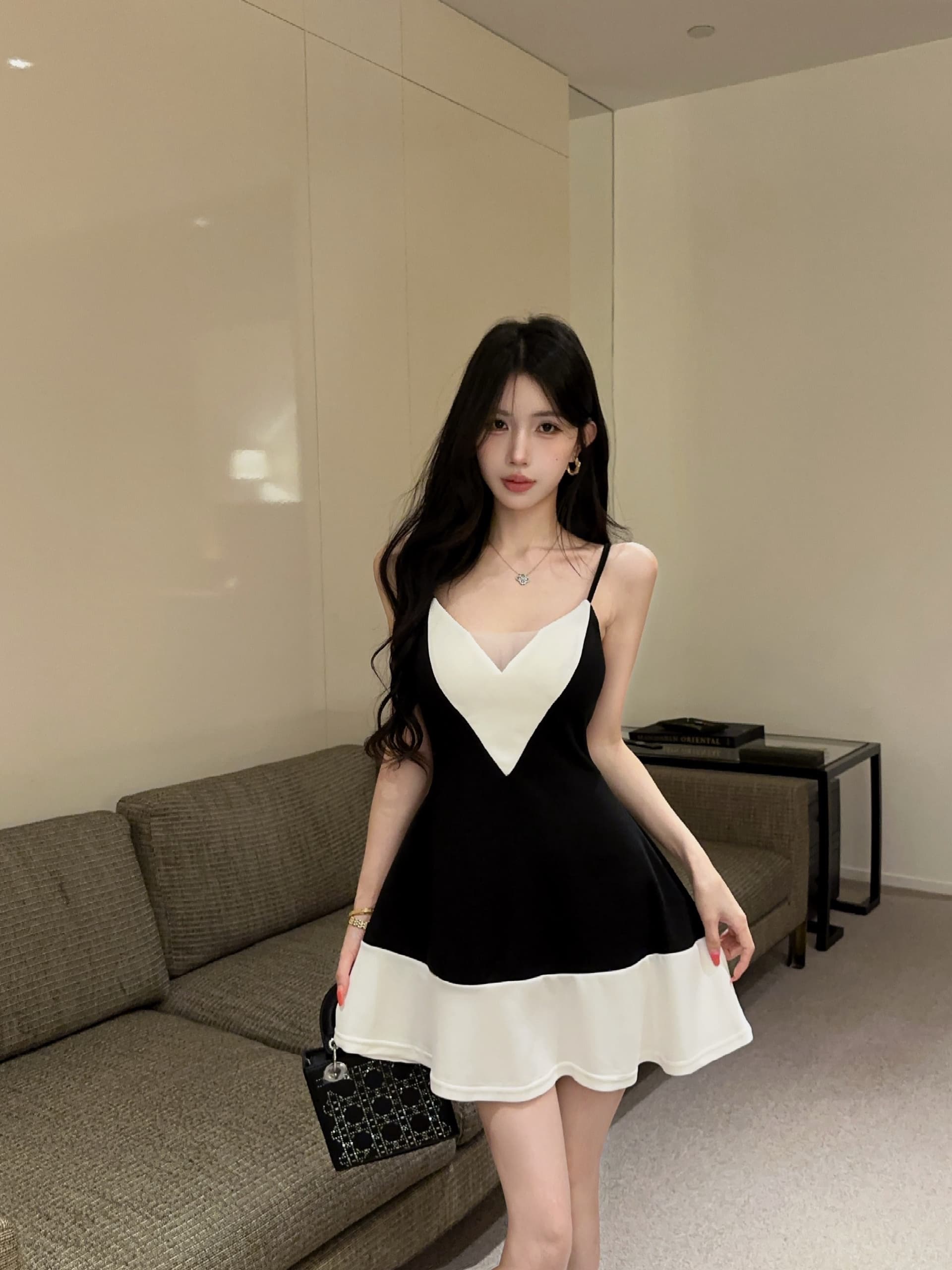 실사 배색 허리 수축 학원 스타일 A라인 스커트 상세 이미지 6