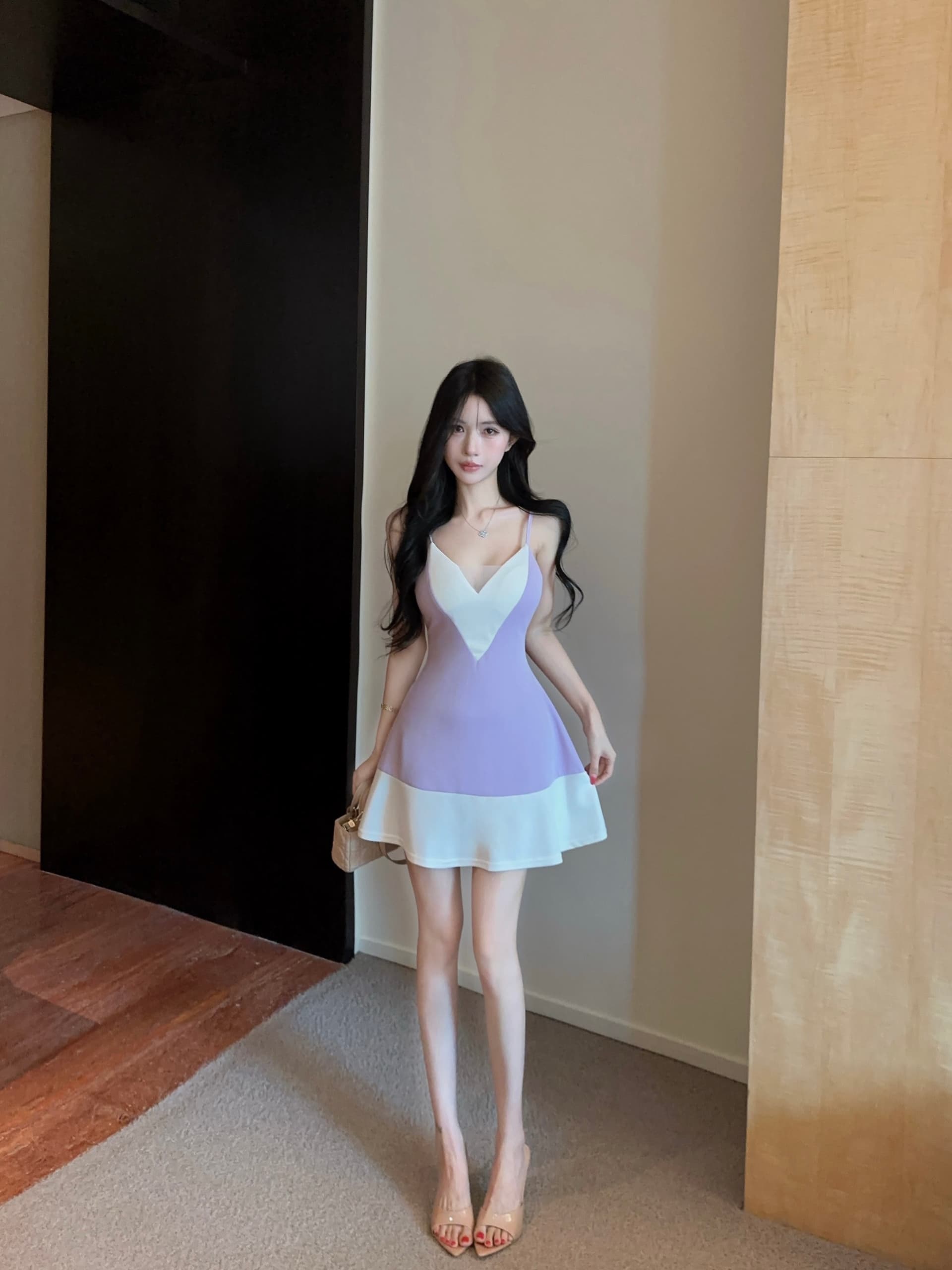 실사 배색 허리 수축 학원 스타일 A라인 스커트 상세 이미지 9