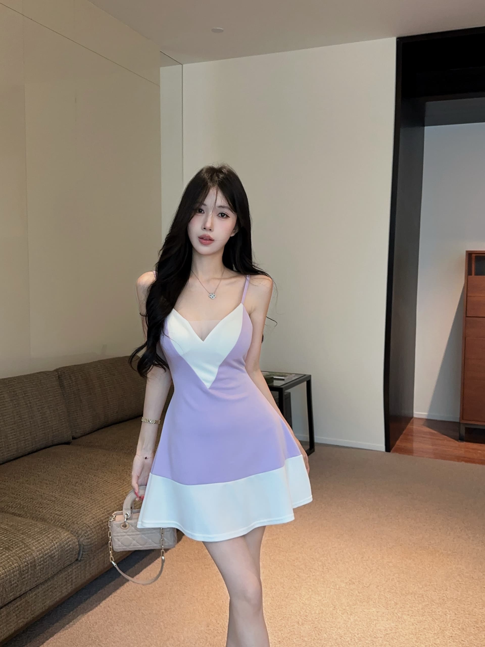 실사 배색 허리 수축 학원 스타일 A라인 스커트 상세 이미지 12