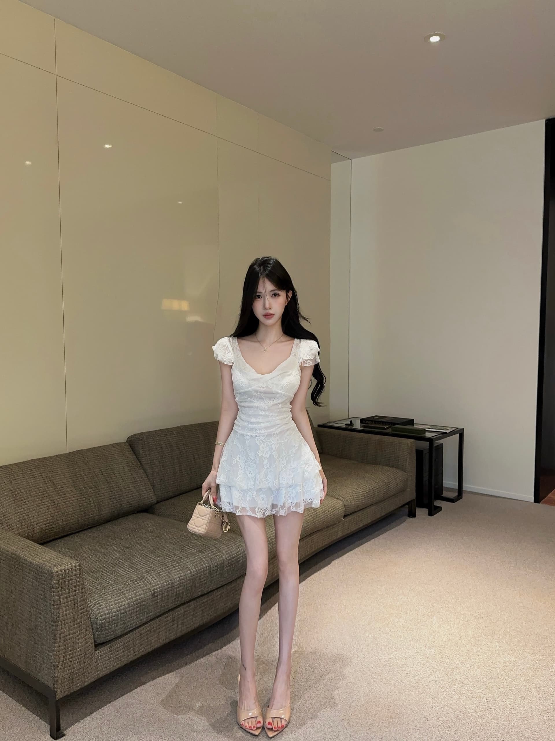실사 섹시함 낮은 가슴 레이스 쇼트 스타일 케이크 드레스 상세 이미지 3