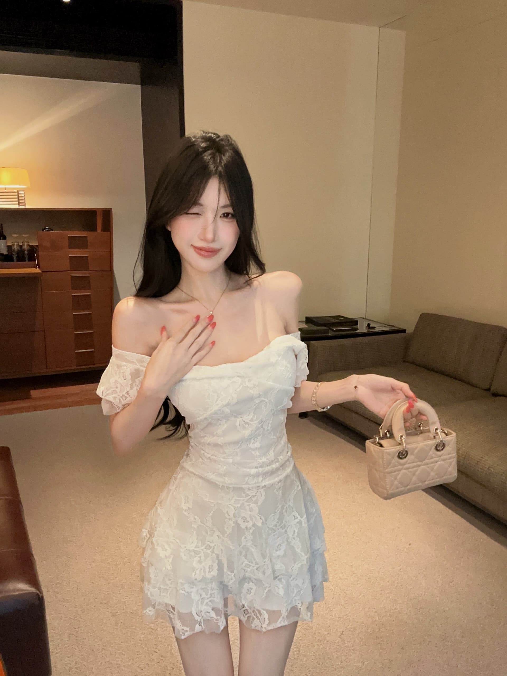 실사 섹시함 낮은 가슴 레이스 쇼트 스타일 케이크 드레스 상세 이미지 4