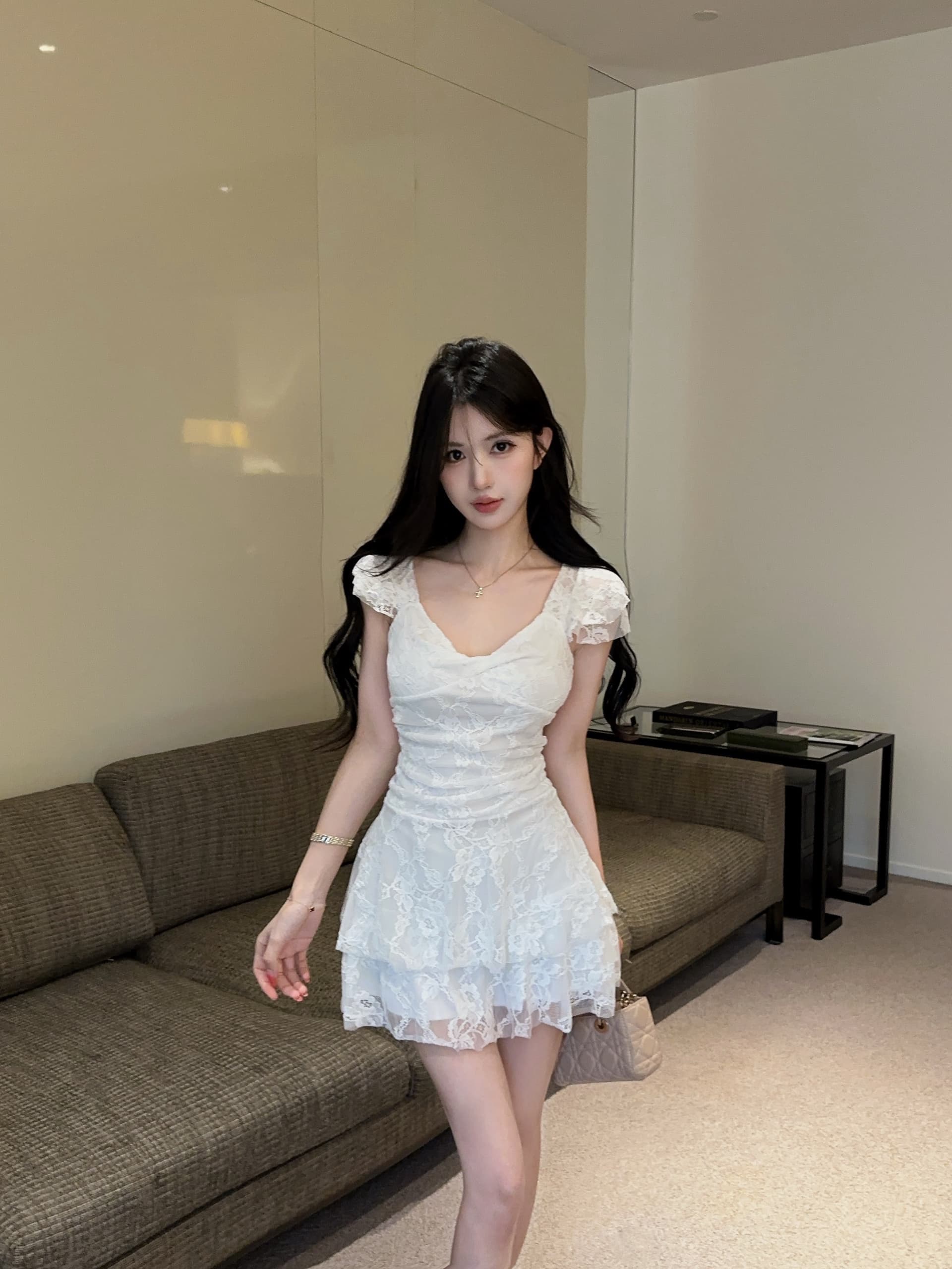 실사 섹시함 낮은 가슴 레이스 쇼트 스타일 케이크 드레스 상세 이미지 5