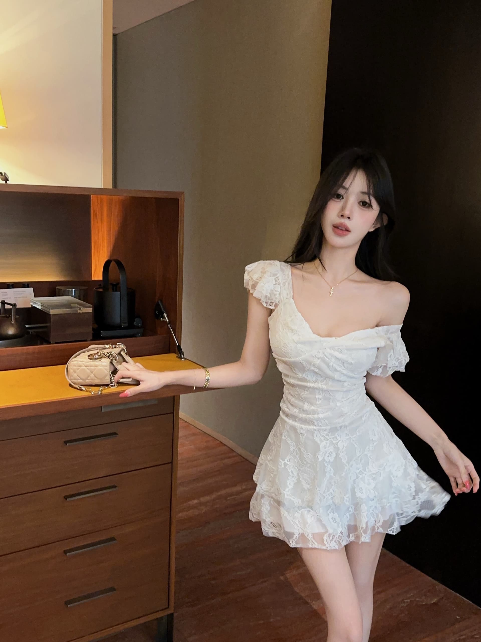 실사 섹시함 낮은 가슴 레이스 쇼트 스타일 케이크 드레스 상세 이미지 10