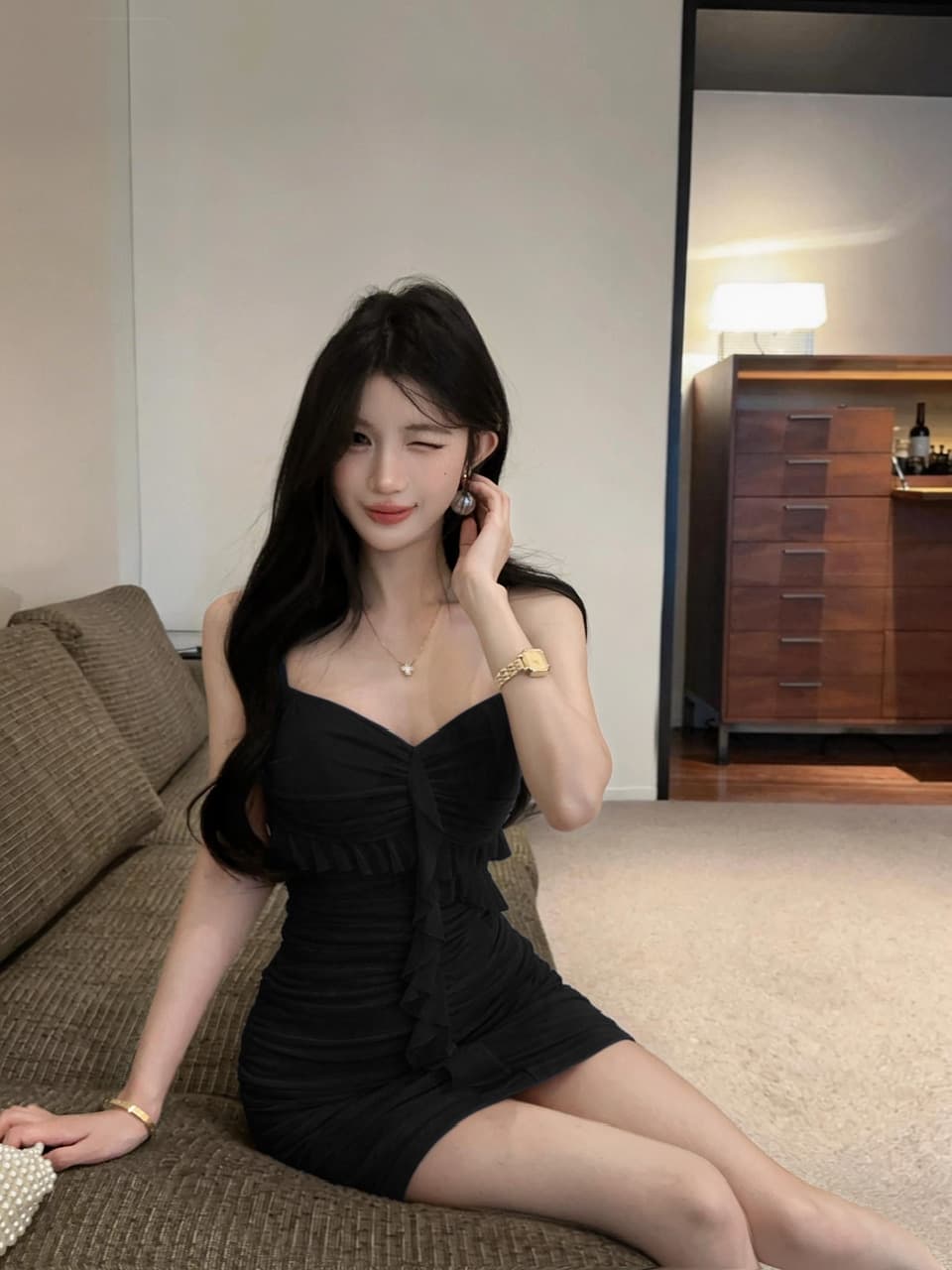 실사 망사 홀로우 아웃 패치워크 슬립 드레스 상세 이미지 17