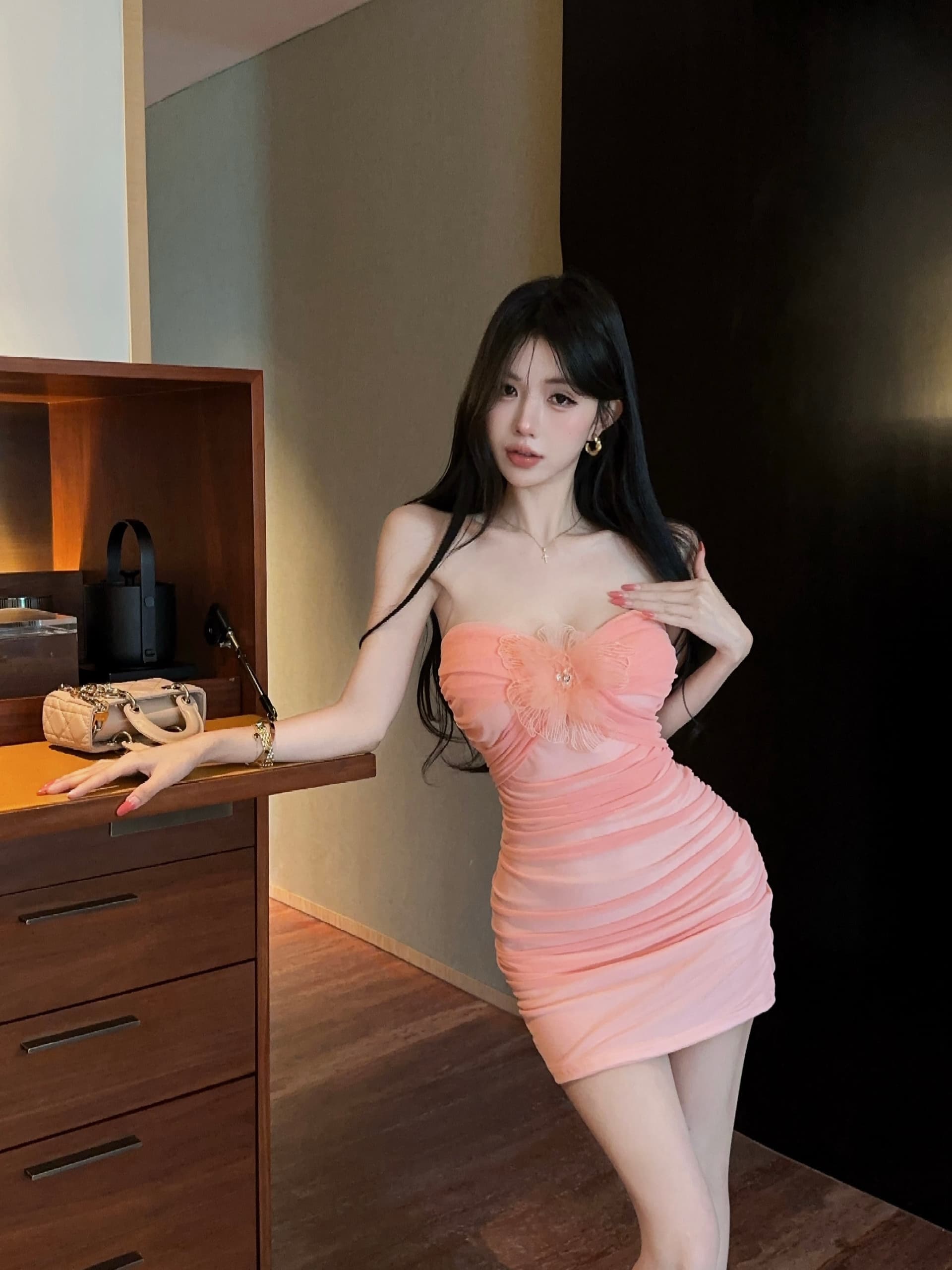실사 망사 튜브탑 쇼트 스타일 꽃 패치워크 드레스 상세 이미지 18