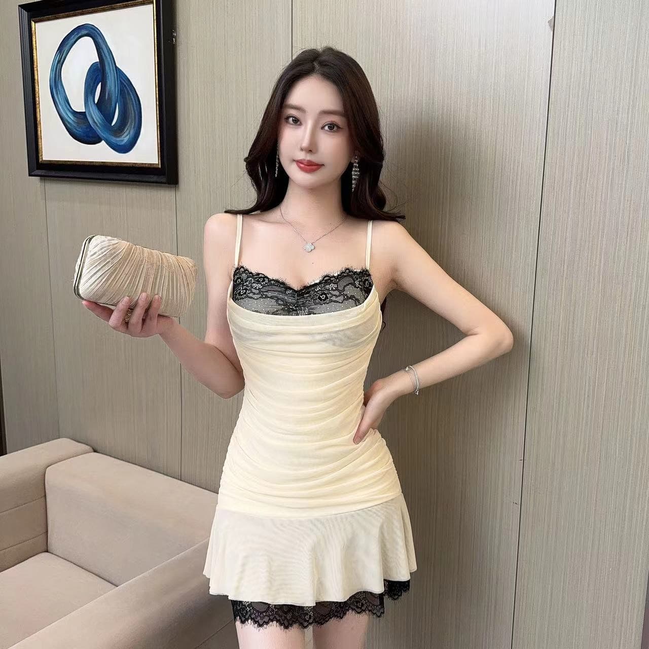 실사 섹시함 낮은 가슴 레이스 조각 망사 슬립 드레스 상세 이미지 22