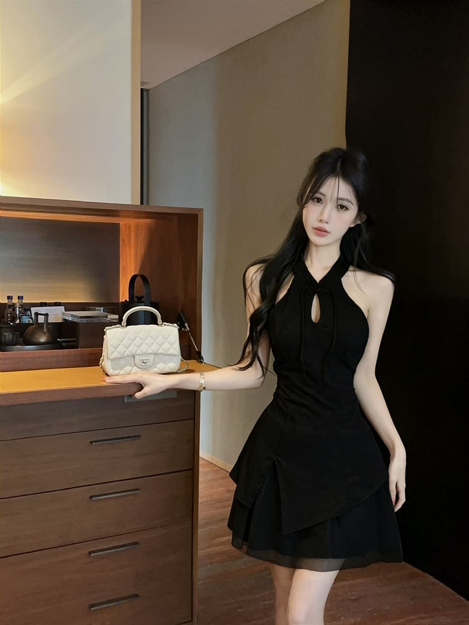 실사 오프숄더 섹시함 개선 레이스 조각 치파오 쇼트 스타일 드레스 상세 이미지 8