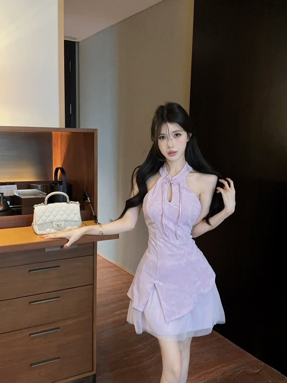 실사 오프숄더 섹시함 개선 레이스 조각 치파오 쇼트 스타일 드레스 상세 이미지 29