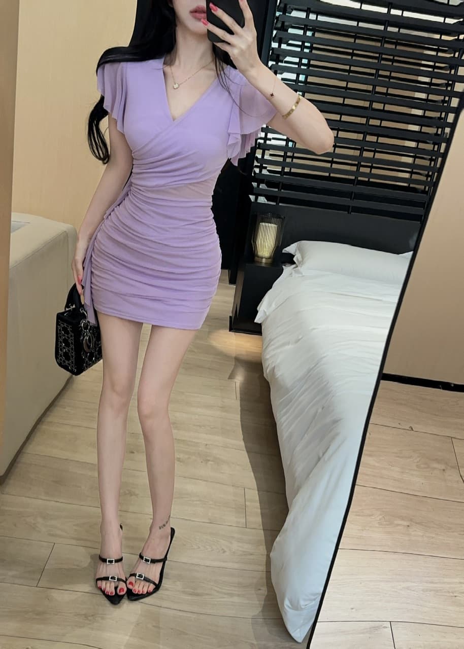 실사 망사 술 패치워크 반팔 타이트 스커트 드레스 복장 상세 이미지 11