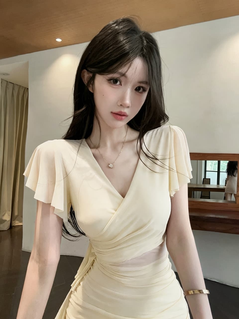 실사 망사 술 패치워크 반팔 타이트 스커트 드레스 복장 상세 이미지 14