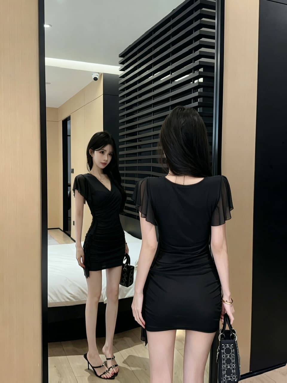 실사 망사 술 패치워크 반팔 타이트 스커트 드레스 복장 상세 이미지 21
