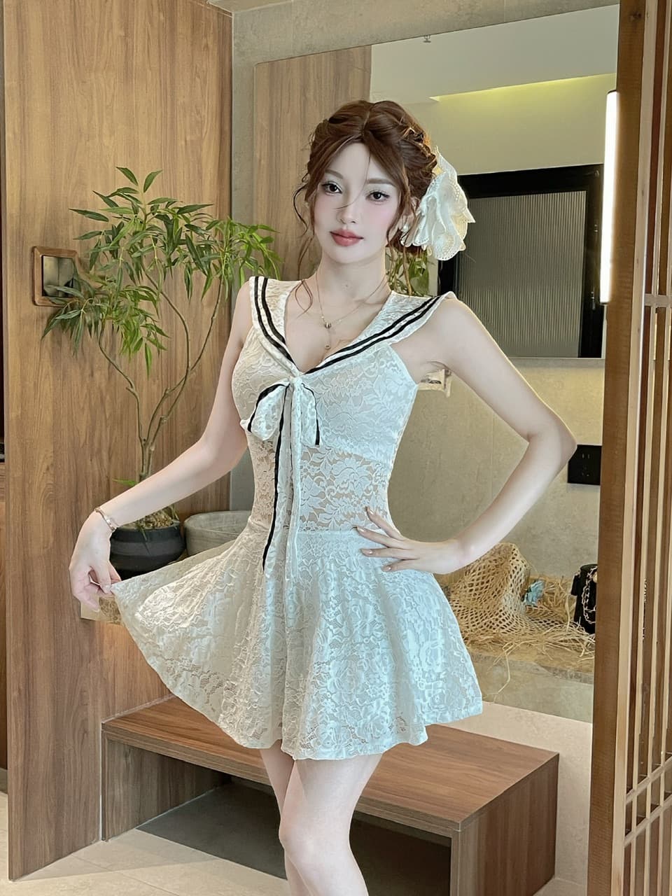 실사 쇼트 스타일 학원 스타일 레이스 드레스 상세 이미지 16