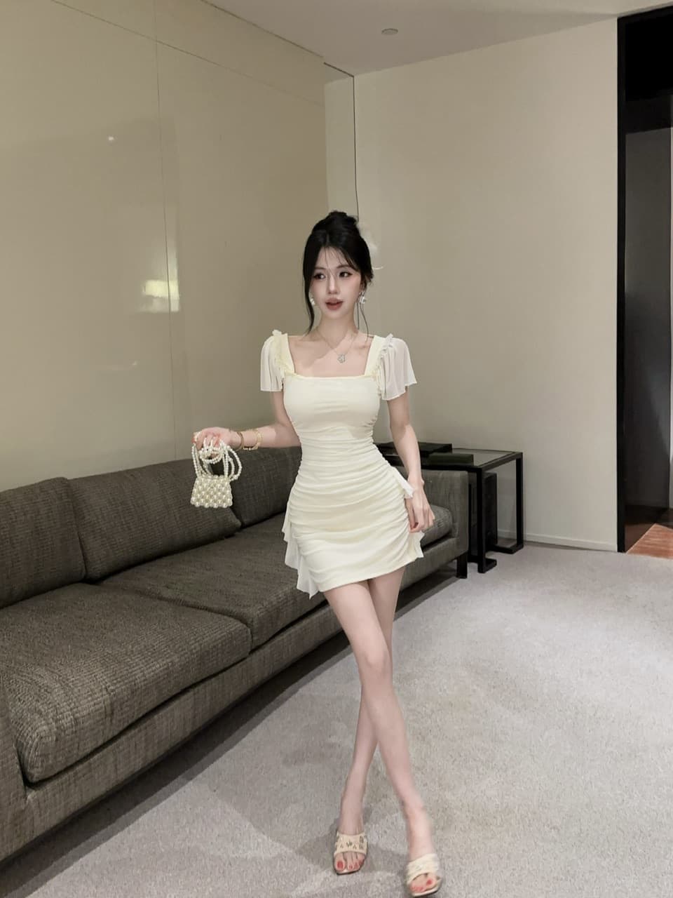 실사 섹시함 망사 쇼트 스타일 타이트 스커트 드레스 상세 이미지 2
