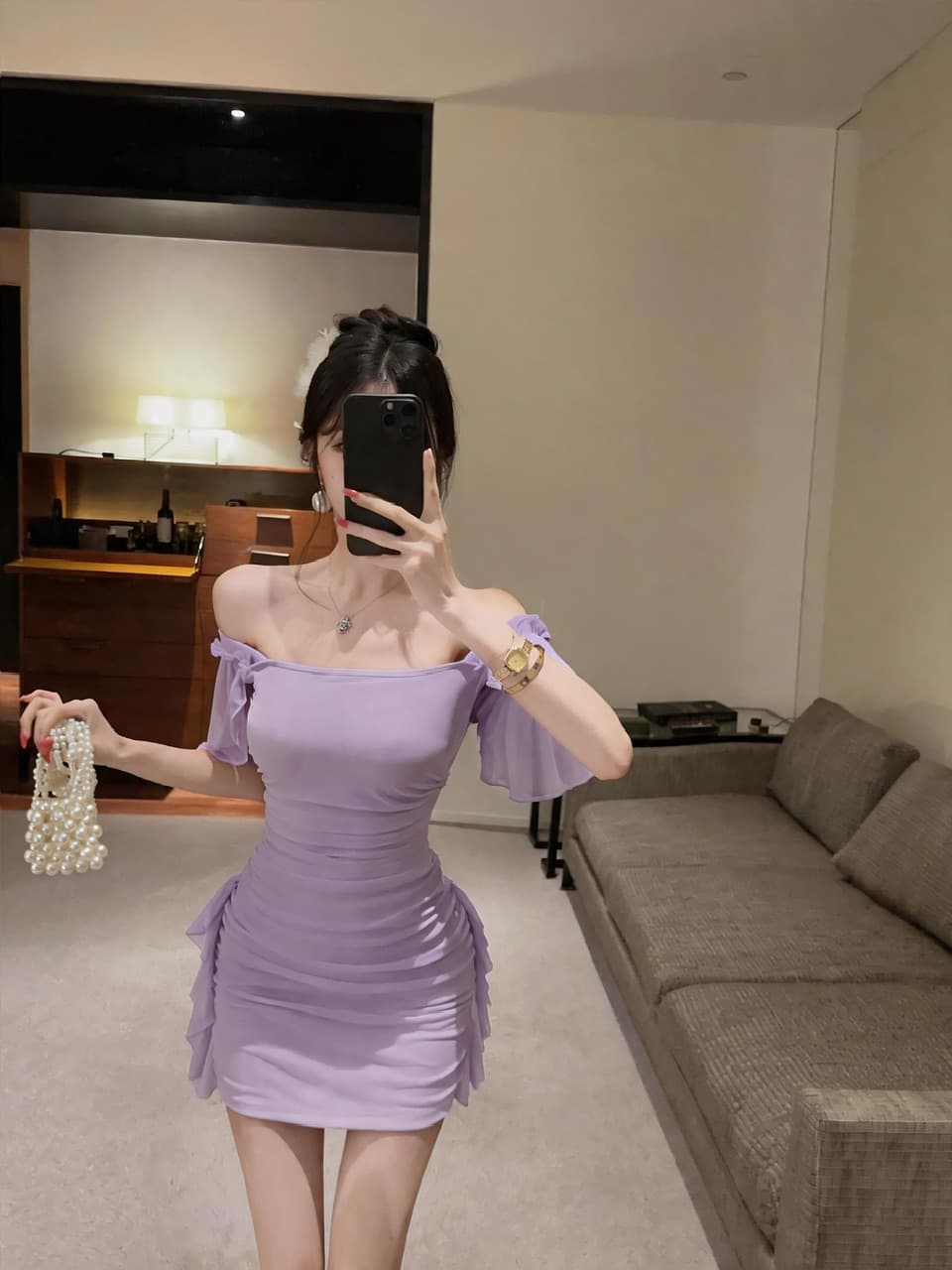 실사 섹시함 망사 쇼트 스타일 타이트 스커트 드레스 상세 이미지 21