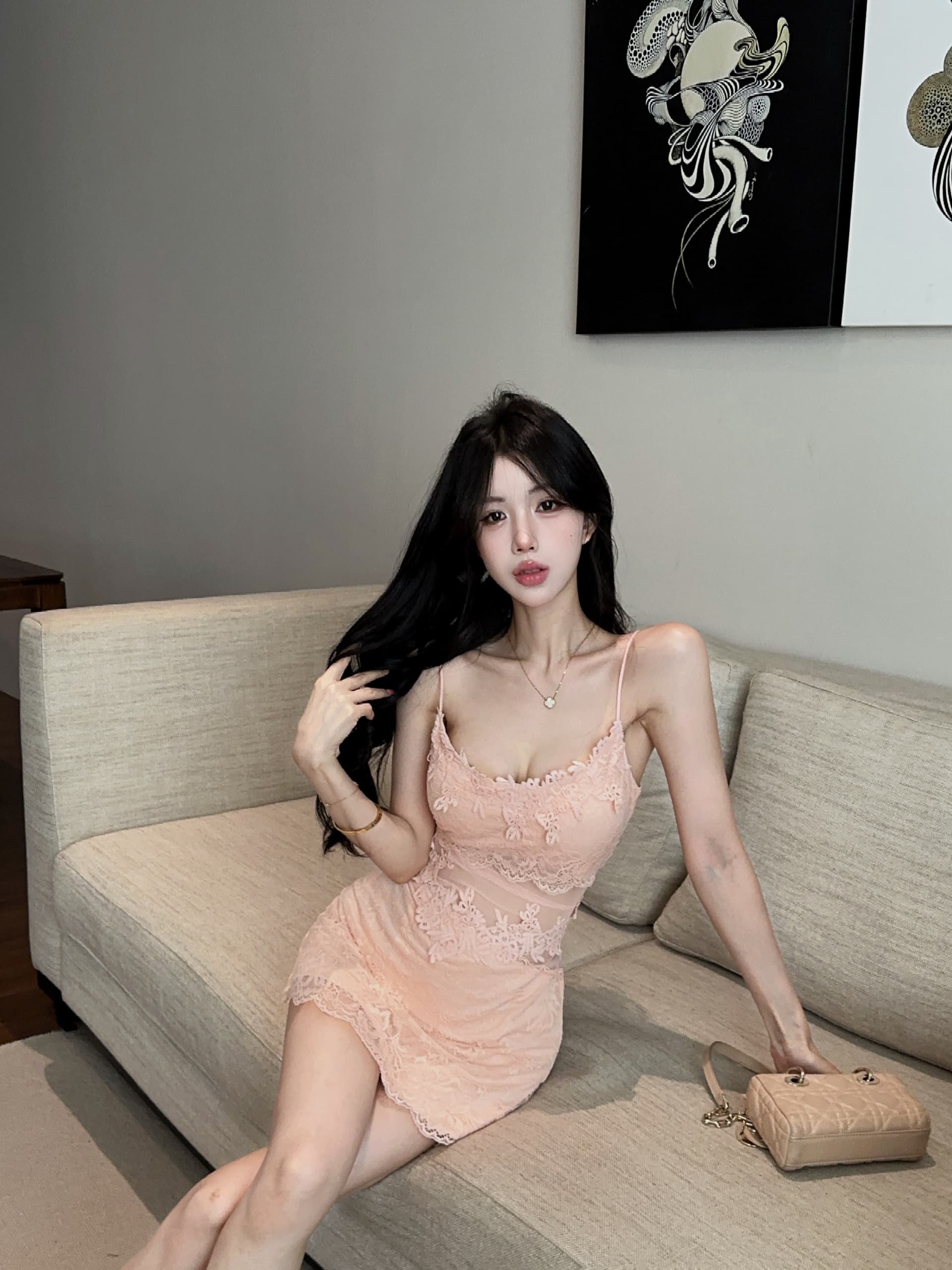 실사 섹시함 레이스 쇼트 스타일 슬립 드레스 상세 이미지 2