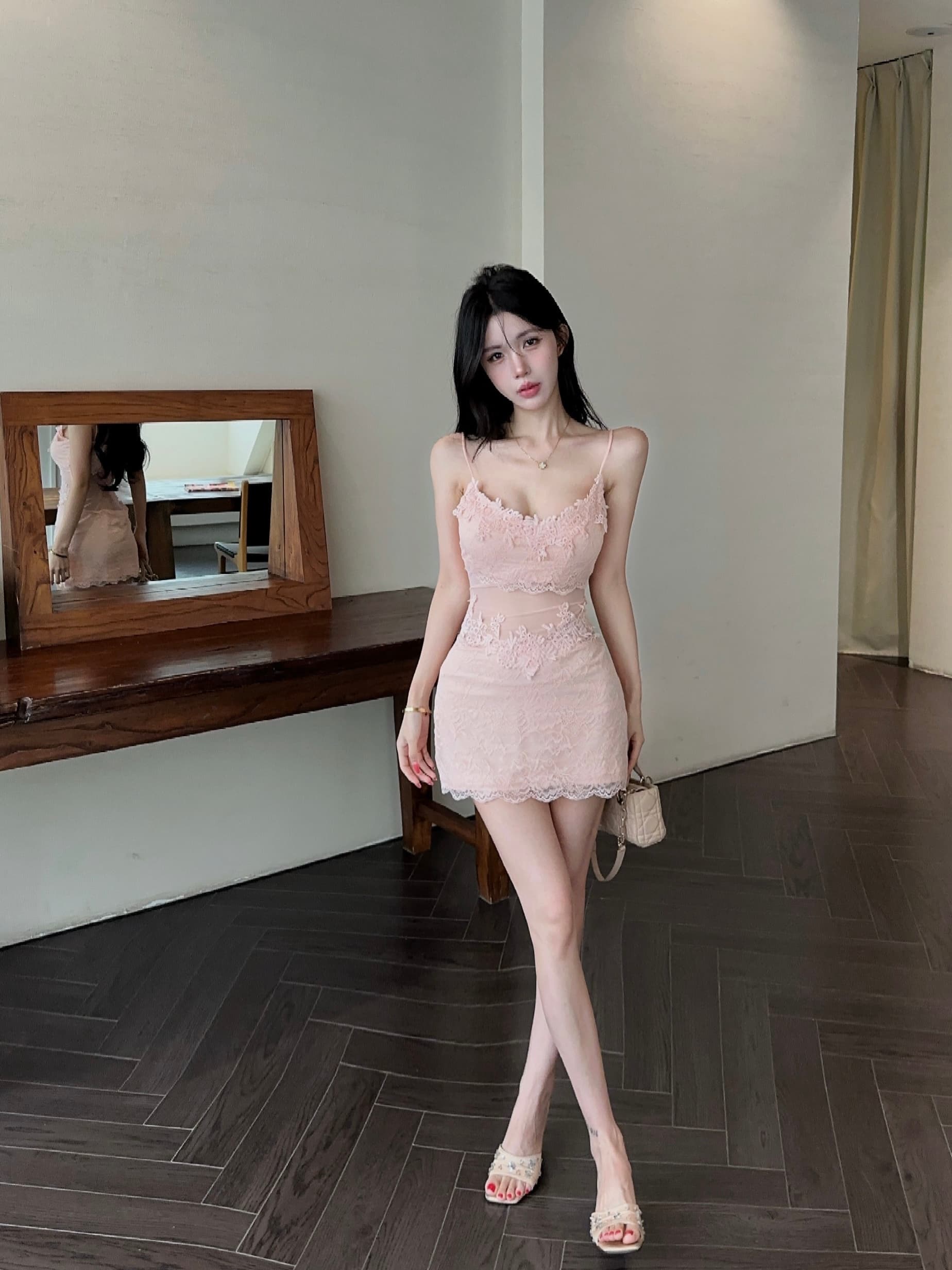 실사 섹시함 레이스 쇼트 스타일 슬립 드레스 상세 이미지 5